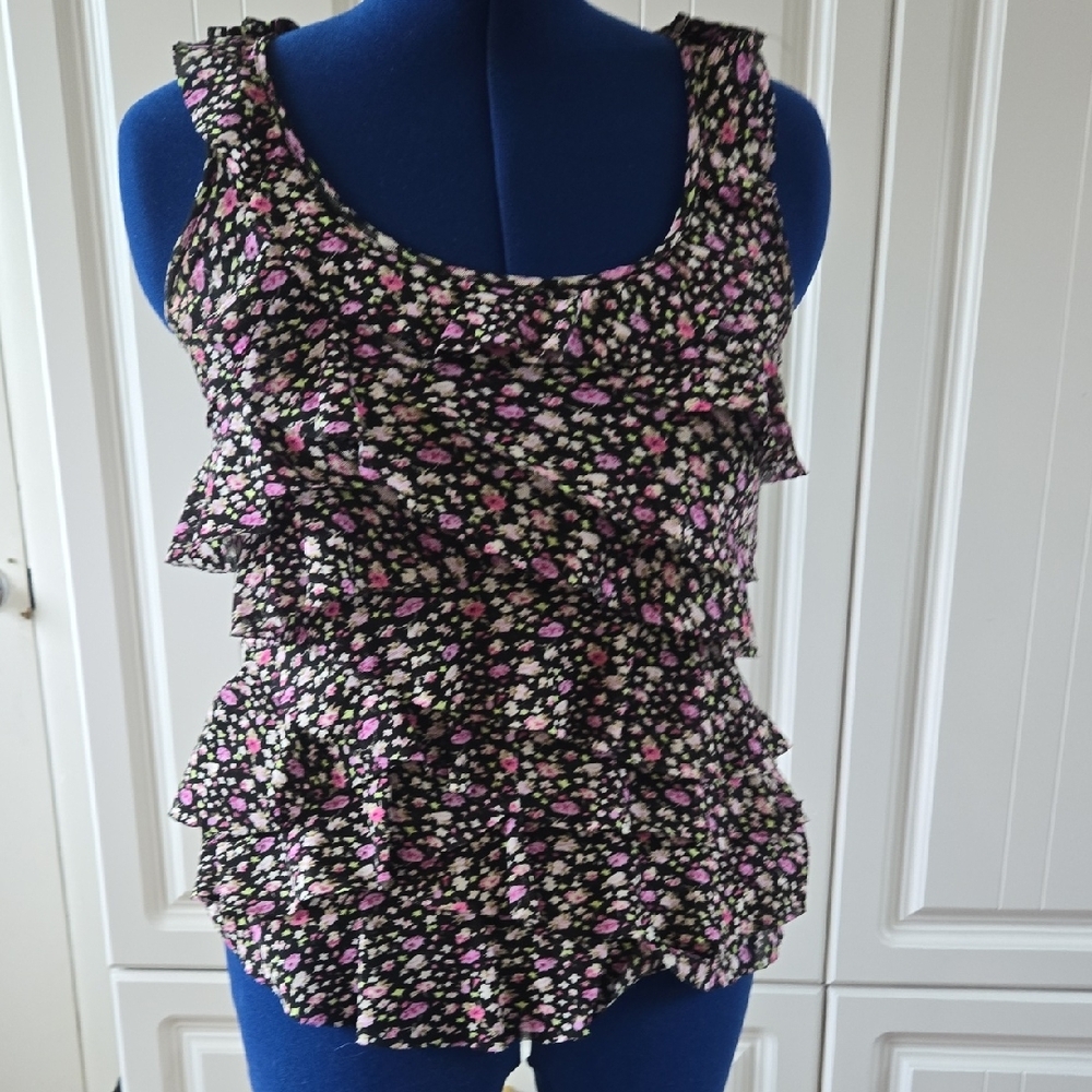 Express Brown and Black Ruffled Fitted Tank Top